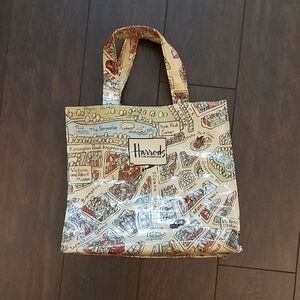 Vintage Harrods Cream and Red Illustrated Tote Bag